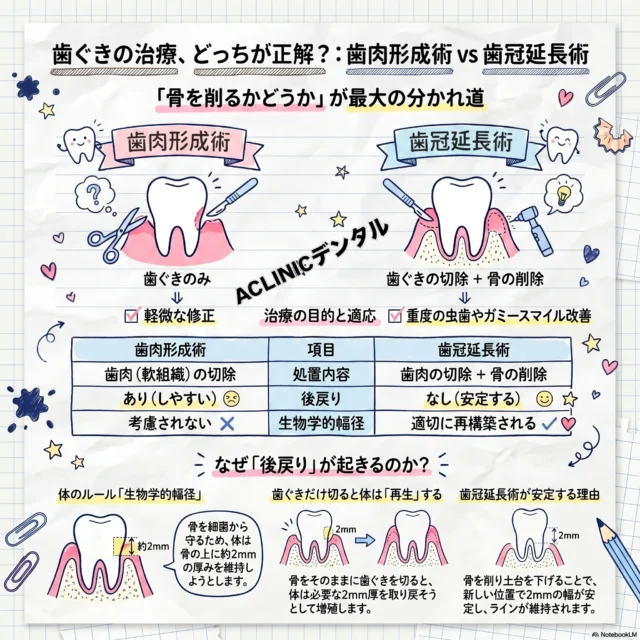 前歯の長さを長くしたり、ガミースマイルを改善する治療の比較をまとめてみました☺️